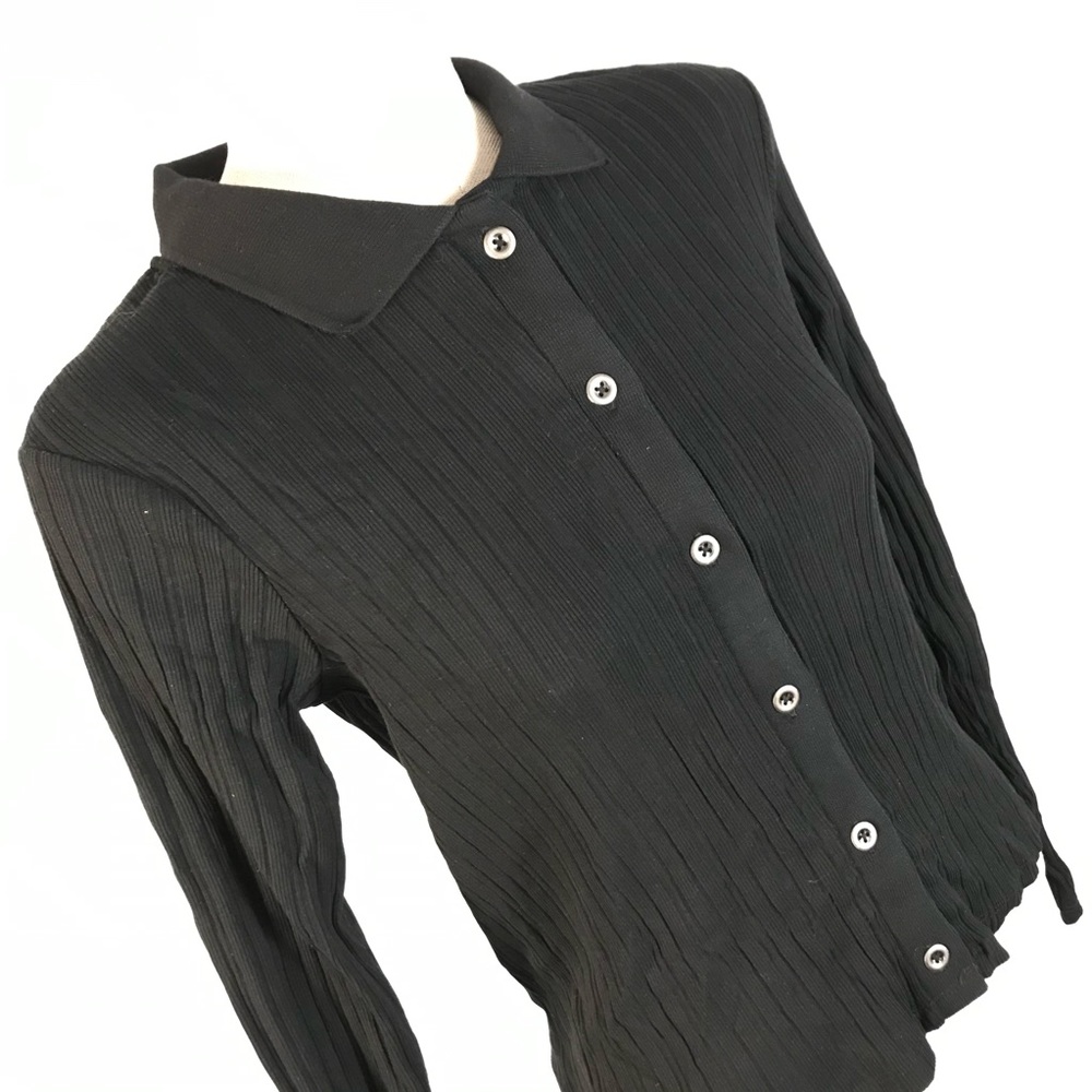 Zara Black Ribbed Button-Up Top - Picture 3 of 8